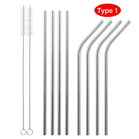 10PCS/Set Stainless Steel Straws, 8.5in Straight/Curved Reusable Replacement Metal Straws With Cleaning Brush For 20oz Tumblers - KKAAyueqin (8 blue)