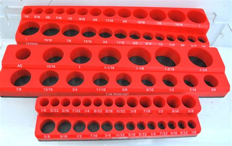 Up To 50% OFF ARES 60035-3-Piece Set SAE Magnetic Socket Organizers - RED -Includes 1/4 in, 3/8 in, 1/2 in Socket Holders - Holds 68 Standard (Shallow) and Deep Sockets - Also Available in GREEN