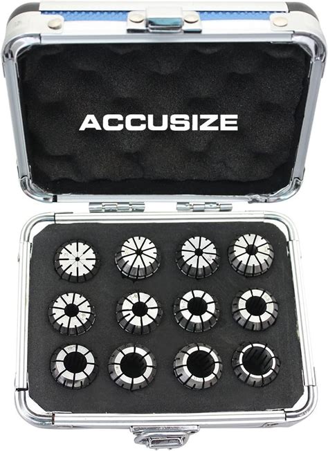 Accusize Industrial Tools 12 Pc Er-20 Collet Set, Size from 1/16'' up to 1/2'' in Fitted Strong Alunimum Box, 0223-0799