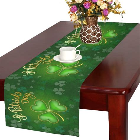 Beauty Decor Linen Burlap Table Runner St. Patrick's Day Table Runners 13 x 90 inch Tablerunner for Indoor Outdoor Events Kitchen Decorations, Everyday Use - Green Lucky Shamrocks Irish Clover