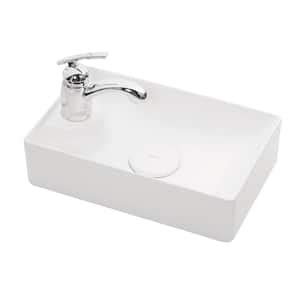 Caske 17 7/8" Small Narrow Countertop Vessel Bathroom Sink White Rectangle With Overflow And Single Faucet Hole Easy Clean White Grade A Vitreous China Ceramic Sink Renovators Supply Manufacturing