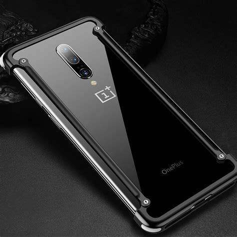 DDJ case for Oneplus 7T, Metal Case with Tempered Film, Hard Armor Aluminum Heavy Duty Bumper Hard Tough Protectctive Shock Reduction Dust-Proof Case (Black)