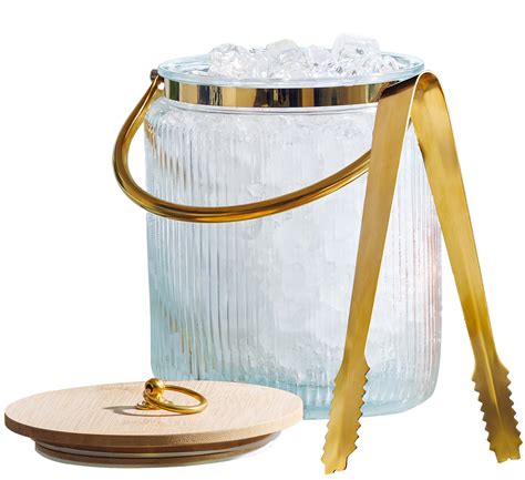 Glass - Ice Bucket - 5.7" H - By Barski - European Quality Glass - Square Shaped - with Two Handles - Made in Europe
