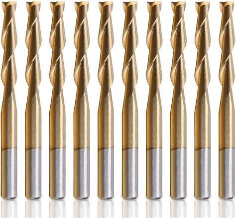HQMaster CNC Router Bits 1/8 Shank Router Bit 3.1mm End Mill Spiral Upcut Titanium Coated 2 Flute Milling Cutter Cutting Tool Set Tungsten Carbide 22mm CEL, 38.5mm OAL for MDF Acrylic Wood PVC Hardwood 10 Pack
