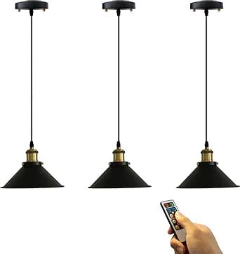 KAYYELAMP 3-Lights 100 Lumens Multi-Function Led Remote Control Battery Run Indoor No Cord Black Retro Pendant Light for Aisle Bedroom Laundry Loft-Easy Installation, Dimmable,Battery Not Included