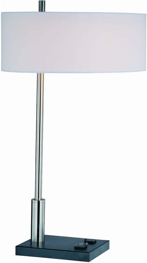 Weekly Top Sale Lite Source LS-21396 Funktions Table Lamp, Polished Steel and Black with White Fabric Shade