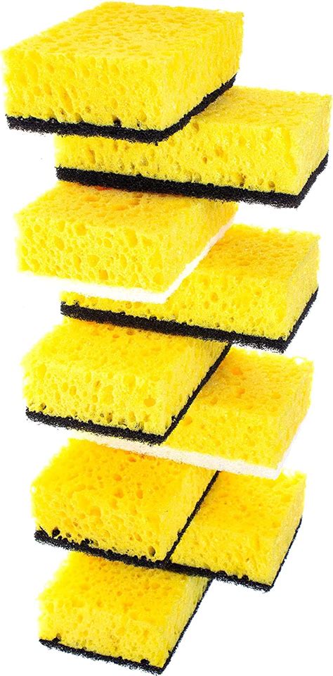 Okleen Yellow Multi Use Scrub Sponge. Made in Europe. 9 Pack, 4.3x2.8x1.4 inches. Odorless Heavy Duty and Non Scratch Fiber. Durable and Delicate Scrubber for Hard Dirty Surfaces in Daily Cleaning