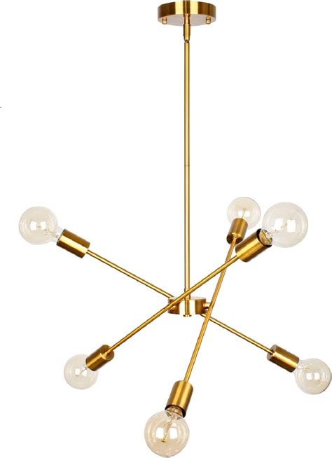 PUZHI HOME Sputnik Chandeliers 10 Lights Gold Chandelier Modern Pendant Lighting Industrial Vintage Fixture Mid-Century Pendant Lighting, Brass