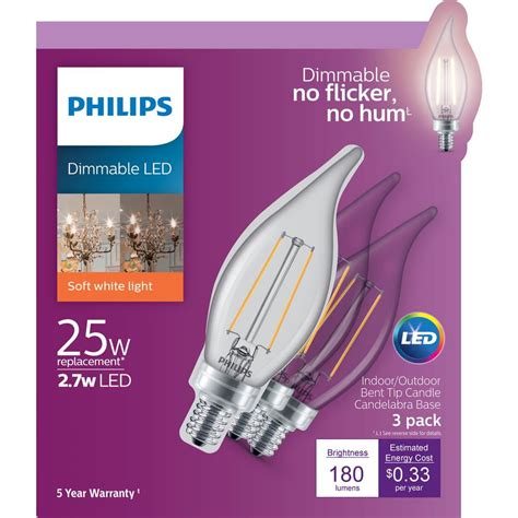 Philips LED B11 Dimmable Candle Light Bulb with Warm Glow Effect: 180-Lumen, 2700-2200 Kelvin, 2.5-Watt (25-Watt Equivalent) Glass Candle Light Bulb, E12 Candelabra Base, Soft White, 18-Pack