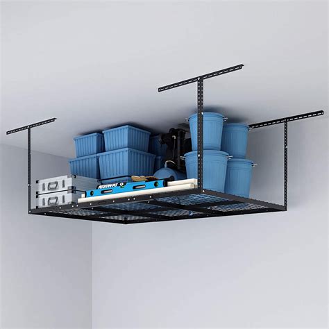SafeRacks – 4x6 Overhead Garage Storage Rack - Height Adjustable Steel Overhead Storage Rack - 500 Pound Weight Capacity (White, 12"-21")