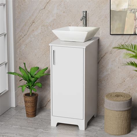 U-Eway 13 inch White Bathroom Vanity, Wood Cabinet Units,Free Standing,Morden Sink Stand Pedestal for Single Small Bathroom,Adjustable Built-in Clapboard,Soft Closing Door,MDF Made (White)