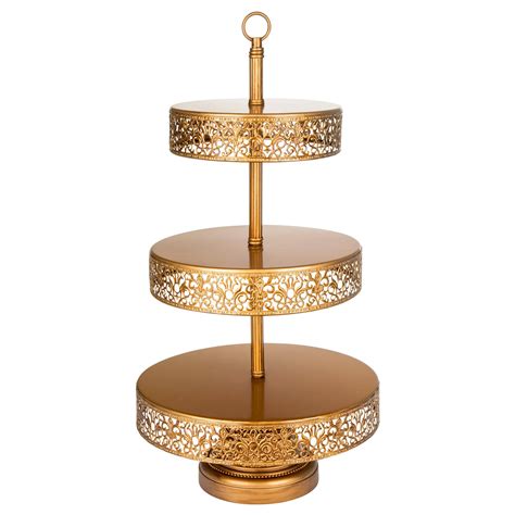 Victoria Interchangeable 2 or 3 Tier Cake Cupcake Dessert Display Stand - Perfect for Entertaining - Elegant Serving Plate/Platter Includes Silver and Gold Hardware