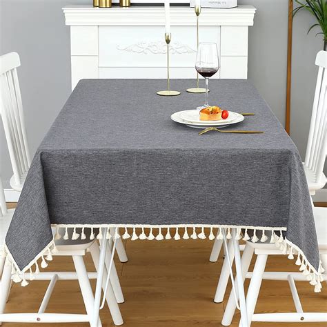 🔥 ZSASU Rectangle Tassel Tablecloth, Washable Waterproof Wrinkle Free Table Cloth, Solid Color Farmhouse Tablecloths for Dining Festival Outdoor Indoor Decoration (Oblong /60 x 120Inch/ Grey)